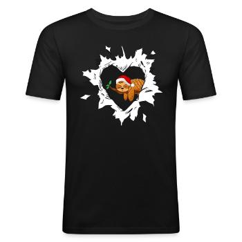 Torn Heart Merry Christmas Santa Claus Sloth - Men's Slim Fit T-Shirt - black - Front - Nik (191cm)