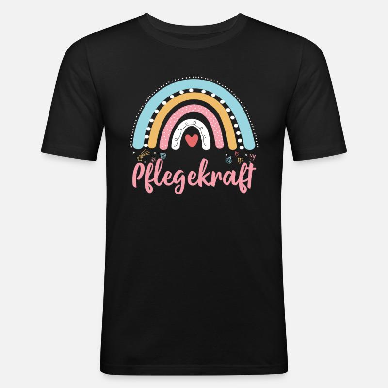 Pflegekraft Regenbogen Krankenschwester - Männer Slim Fit T-Shirt - Schwarz