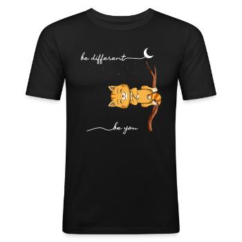 Be Different Katze - Männer Slim Fit T-Shirt - Schwarz - Vorne - Nik (191cm)