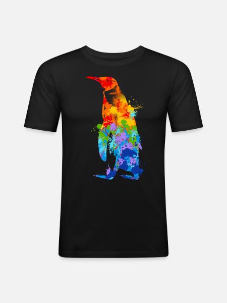 Pinguin Splash Art Arktis Eis - Männer Slim Fit T-Shirt - Schwarz