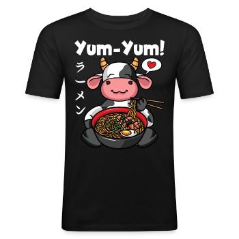 Yum Yum Japan Anime Ramen Noodle Cow - Men's Slim Fit T-Shirt - black - Front - Nik (191cm)