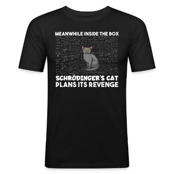 Inside the box Schrödingers cat plans its revenge - Männer Slim Fit T-Shirt - Schwarz - Vorne - Nik (191cm)