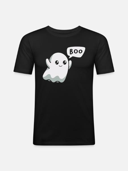 Boo Ghost Trick Or Treat Scary Creepy Halloween - Mannen slim fit T-shirt - zwart
