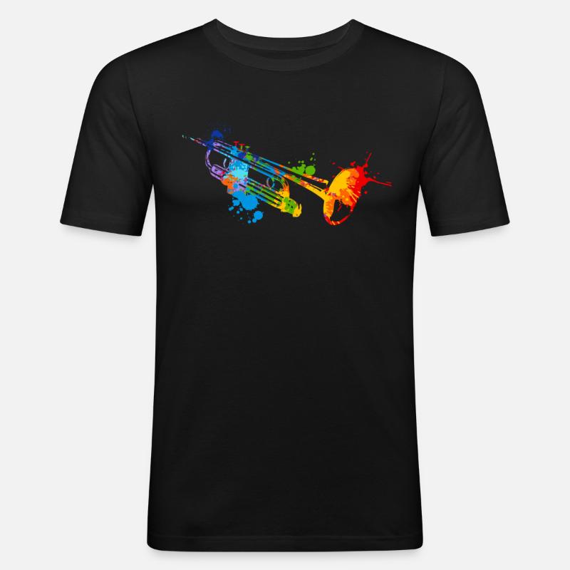 Splash Trompete - Männer Slim Fit T-Shirt - Schwarz