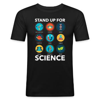 Stand Up For Science Biology Physics School - Männer Slim Fit T-Shirt - Schwarz - Vorne - Nik (191cm)