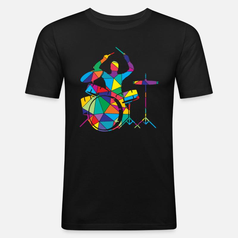 Low Poly Musikalisches Polygon Trommel - Männer Slim Fit T-Shirt - Schwarz