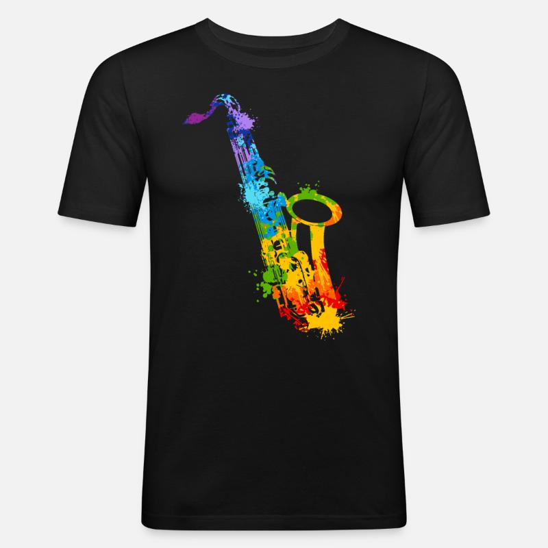 Splash Saxophon - Männer Slim Fit T-Shirt - Schwarz