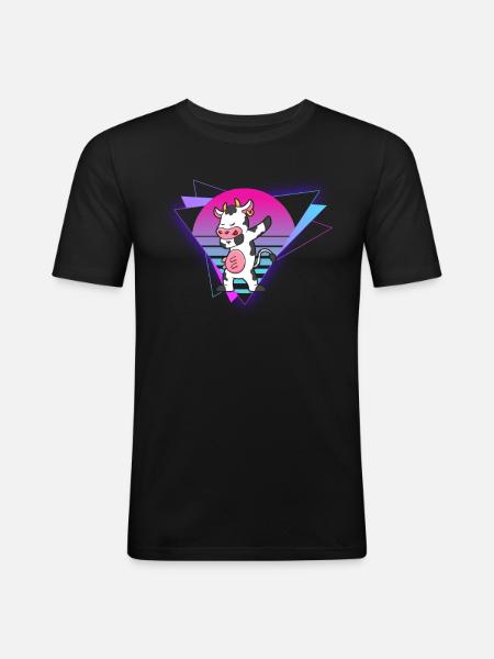 Vaporwave Cow - Männer Slim Fit T-Shirt - Schwarz