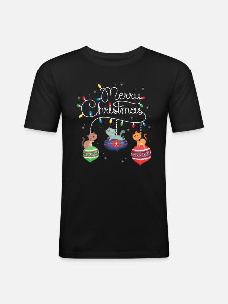 Joyeux chat de Noël - T-shirt près du corps Homme - noir