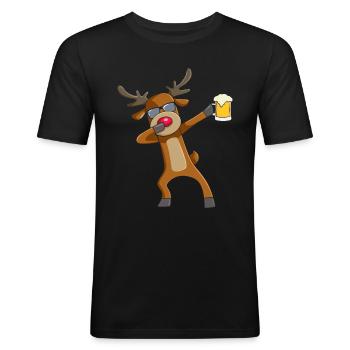 Dabbing Reindeer Beer Drinking Santa Reindeer - Men's Slim Fit T-Shirt - black - Front - Nik (191cm)