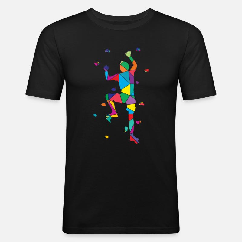 Low Poly Bergsteiger Polygon Wandklettern - Männer Slim Fit T-Shirt - Schwarz
