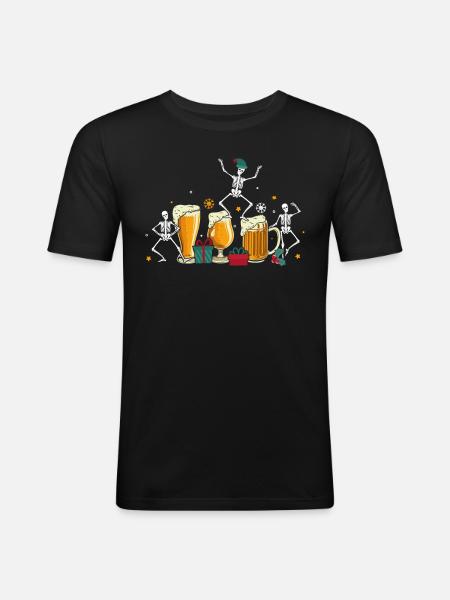 Skeleton Beer - Männer Slim Fit T-Shirt - Schwarz