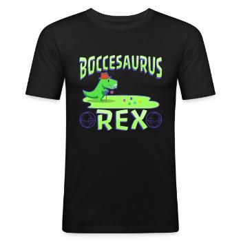 Boccesaurus Rex - Männer Slim Fit T-Shirt - Schwarz - Vorne - Nik (191cm)