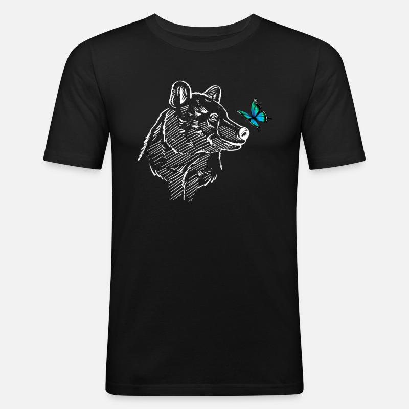 Eisbär mit Schmetterling - Männer Slim Fit T-Shirt - Schwarz