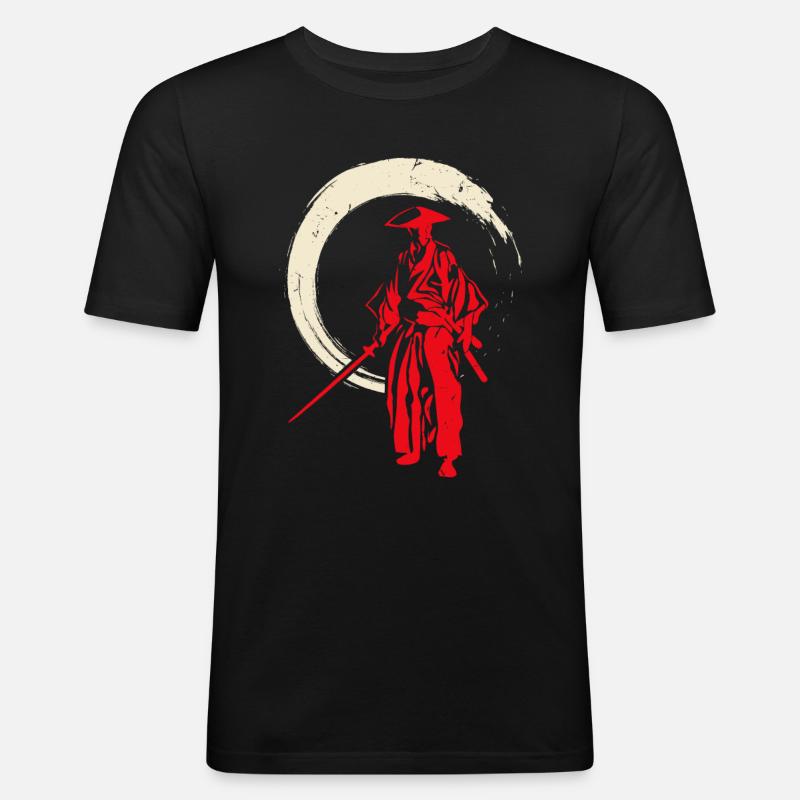 Retro Samurai Krieger - Männer Slim Fit T-Shirt - Schwarz