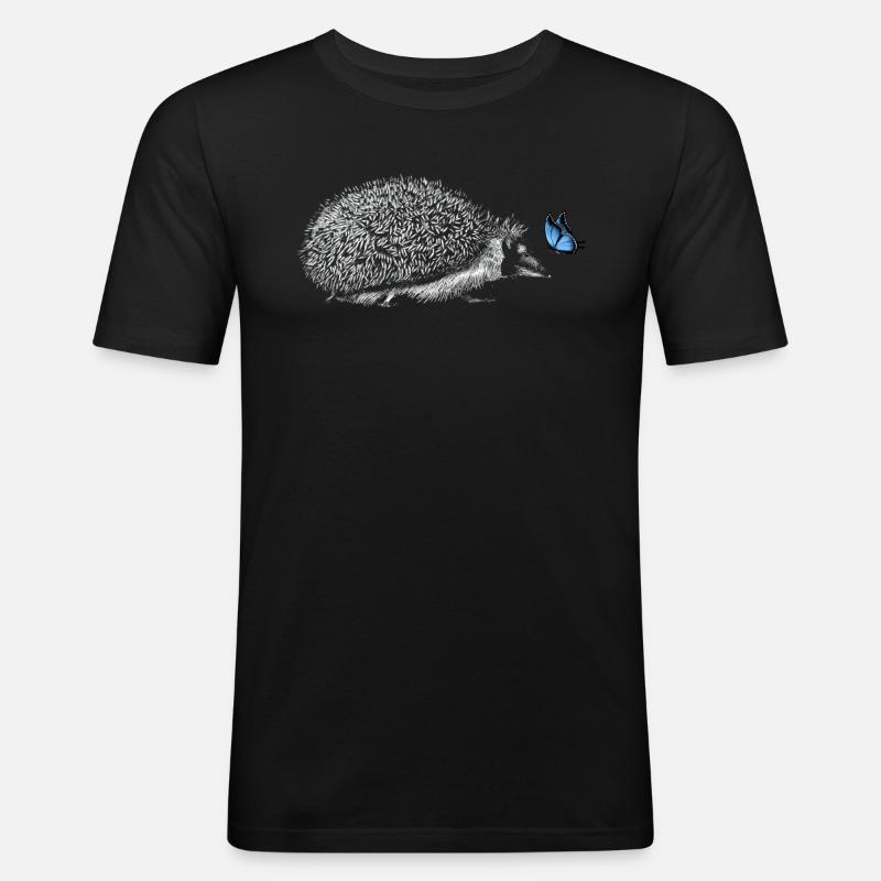 Igel mit Schmetterling - Männer Slim Fit T-Shirt - Schwarz
