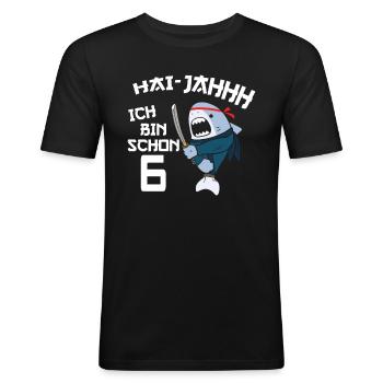 6. Geburtstag Ninja 6 Jahre Ninja Hai Kostüm - Männer Slim Fit T-Shirt - Schwarz - Vorne - Nik (191cm)