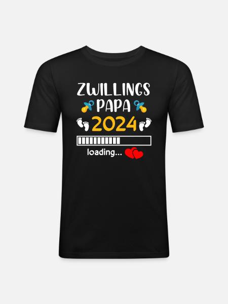 Zwillingspapa 2024 - Männer Slim Fit T-Shirt - Schwarz