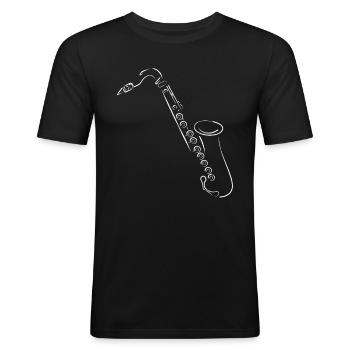 Saxophon Scherenschnitt Zeichnung Jazz - Männer Slim Fit T-Shirt - Schwarz - Vorne - Nik (191cm)