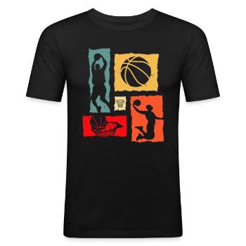 Joueur de basket-ball rétro - T-shirt près du corps Homme - noir - Devant - Nik (191cm)