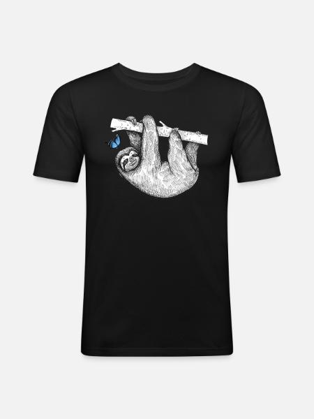 Faultier mit Schmetterling - Männer Slim Fit T-Shirt - Schwarz