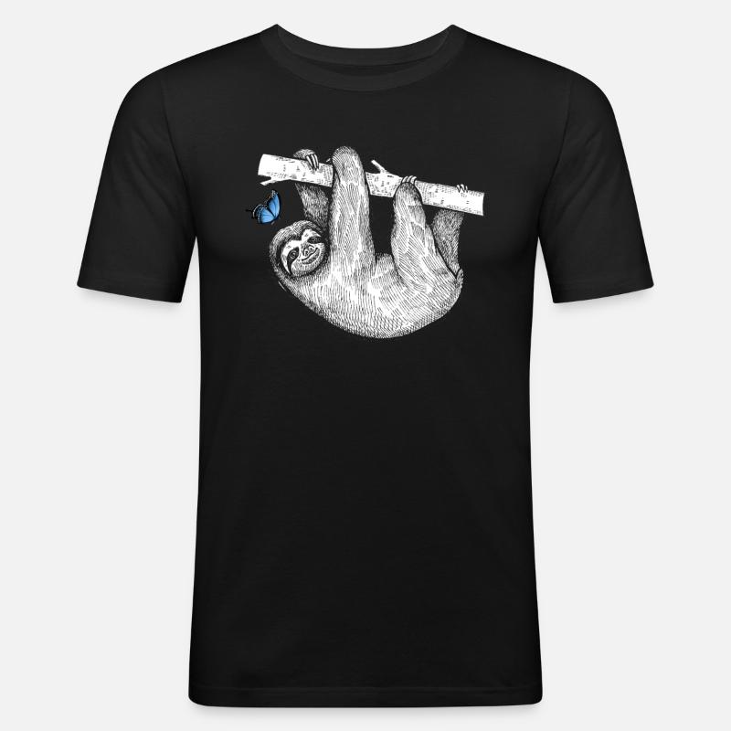 Faultier mit Schmetterling - Männer Slim Fit T-Shirt - Schwarz