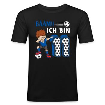 11. Geburtstag Fussball 11 Jahre Fußballer - Männer Slim Fit T-Shirt - Schwarz - Vorne - Nik (191cm)