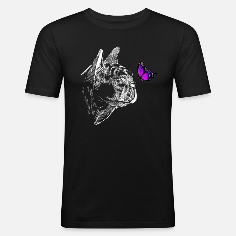 Mops mit Schmetterling - Männer Slim Fit T-Shirt - Schwarz