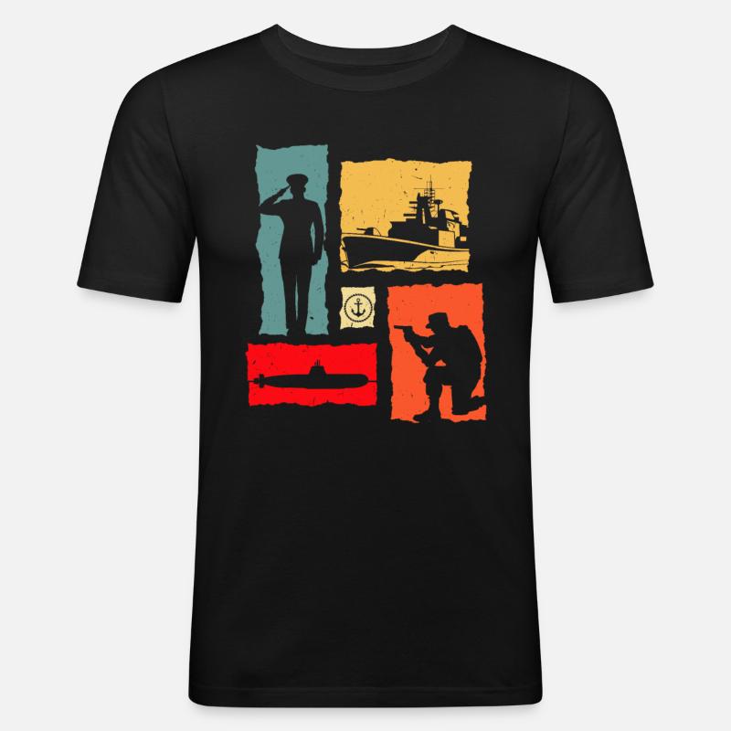 Soldat Retro - Männer Slim Fit T-Shirt - Schwarz