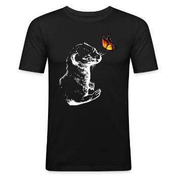 Wiesel mit Schmetterling - Männer Slim Fit T-Shirt - Schwarz - Vorne - Nik (191cm)
