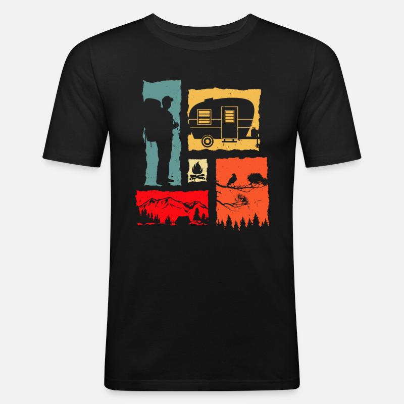 Camper Retro - Männer Slim Fit T-Shirt - Schwarz