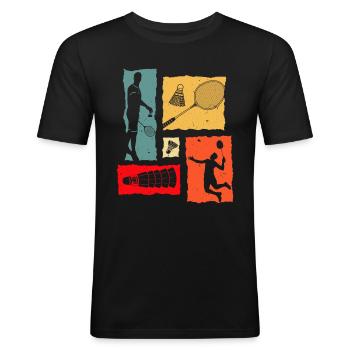 Badminton Rétro - T-shirt près du corps Homme - noir - Devant - Nik (191cm)