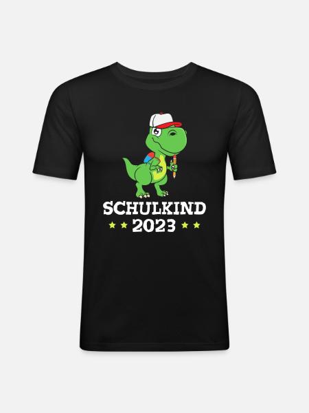 Schulkind 2023 Dinosaurier - Männer Slim Fit T-Shirt - Schwarz
