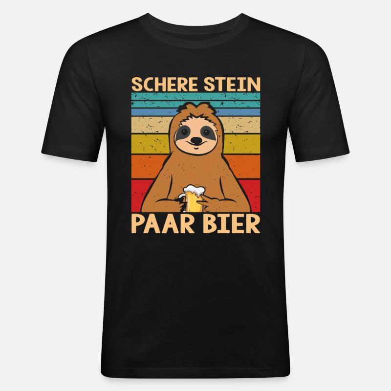 Bier Faultier - Männer Slim Fit T-Shirt - Schwarz