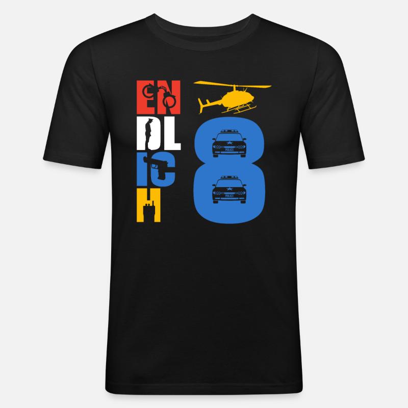 Endlich 8 Polizei - Männer Slim Fit T-Shirt - Schwarz