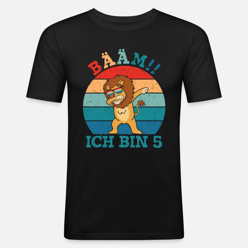 Bääm Ich bin 5 Löwe - Männer Slim Fit T-Shirt - Schwarz