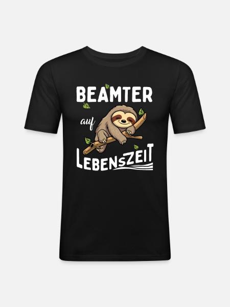 Faultier Beamter auf Lebenszeit - Männer Slim Fit T-Shirt - Schwarz