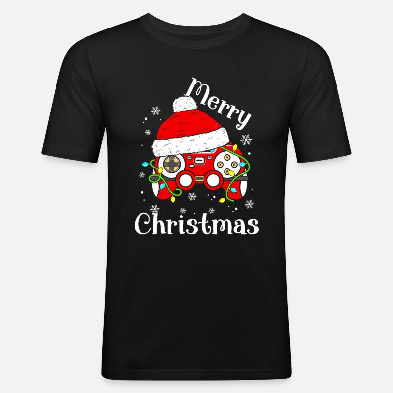 Spielkonsole Controller Weihnachtsmann - Männer Slim Fit T-Shirt - Schwarz
