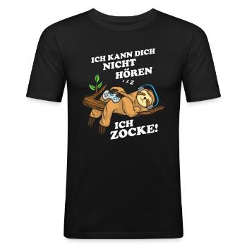 Ich kann dich nicht hören ich zocke Faultier - Männer Slim Fit T-Shirt - Schwarz - Vorne - Nik (191cm)