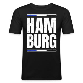 Hamburg Tshirt Geschenk Moin Hamburch Fußball - Männer Slim Fit T-Shirt - Schwarz - Vorne - Nik (191cm)