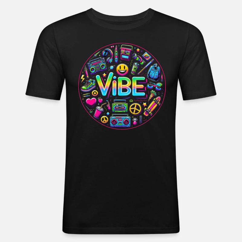 Retro-Vibe: Neon Buzz - Männer Slim Fit T-Shirt - Schwarz