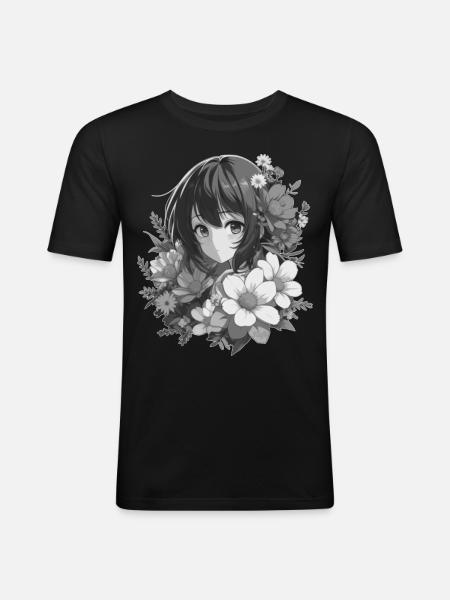 Fille aux fleurs 🌸 - 2 - T-shirt près du corps Homme - noir