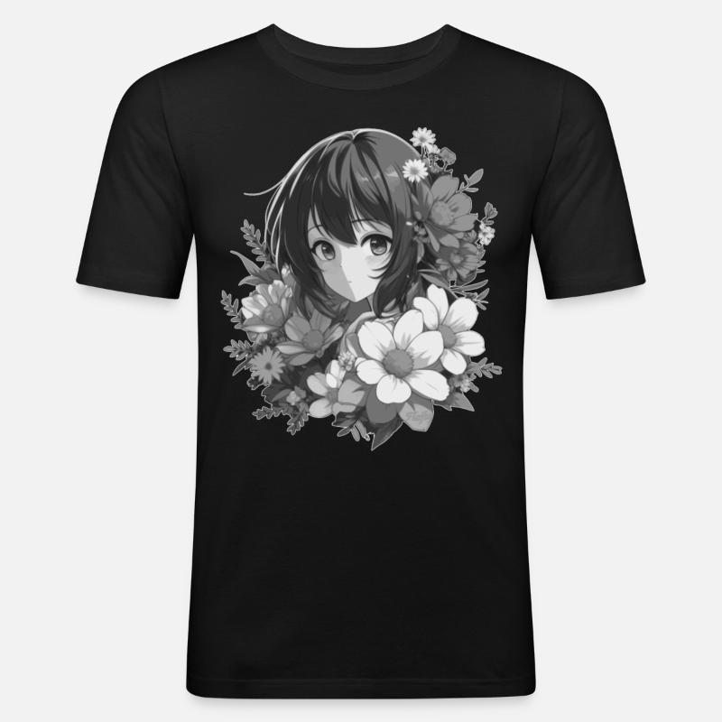 Mädchen mit Blumen 🌸 - 2 - Männer Slim Fit T-Shirt - Schwarz