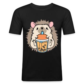 Bubble Milk Tea Hedgehog Drinking Boba Tea - Men's Slim Fit T-Shirt - black - Front - Nik (191cm)