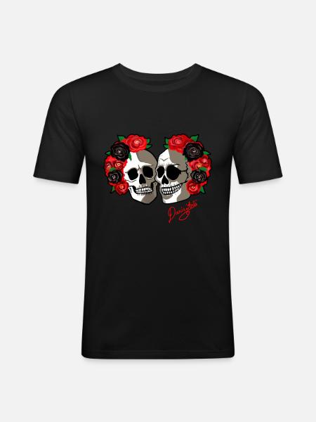 Crânes & Roses Love - T-shirt près du corps Homme - noir