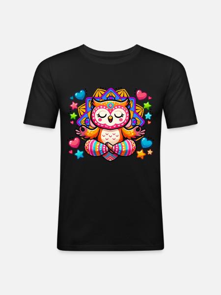 Eule Mandala Yoga - Männer Slim Fit T-Shirt - Schwarz