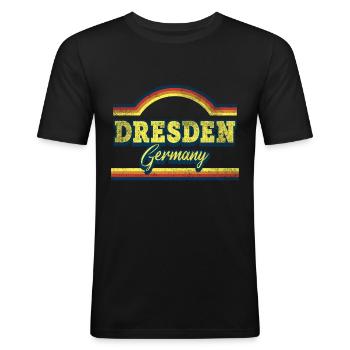 Dresden Deutschland Stadt Schrift Vintage Retro - Männer Slim Fit T-Shirt - Schwarz - Vorne - Nik (191cm)
