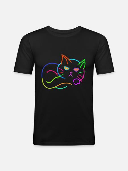 regnbue, kat, farverig, farverig, børn - Herre Slim Fit T-Shirt - sort