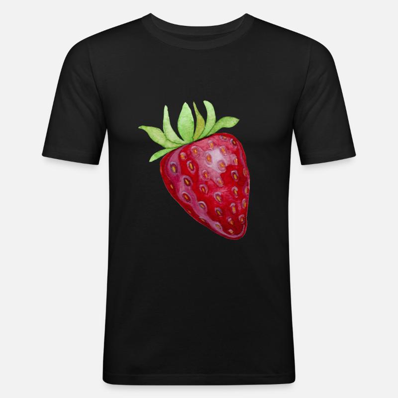 Erdbeere - Männer Slim Fit T-Shirt - Schwarz