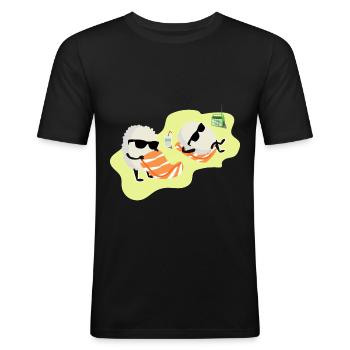 Sushi Lachs Reis Sonnenbaden Geschenkidee - Männer Slim Fit T-Shirt - Schwarz - Vorne - Nik (191cm)